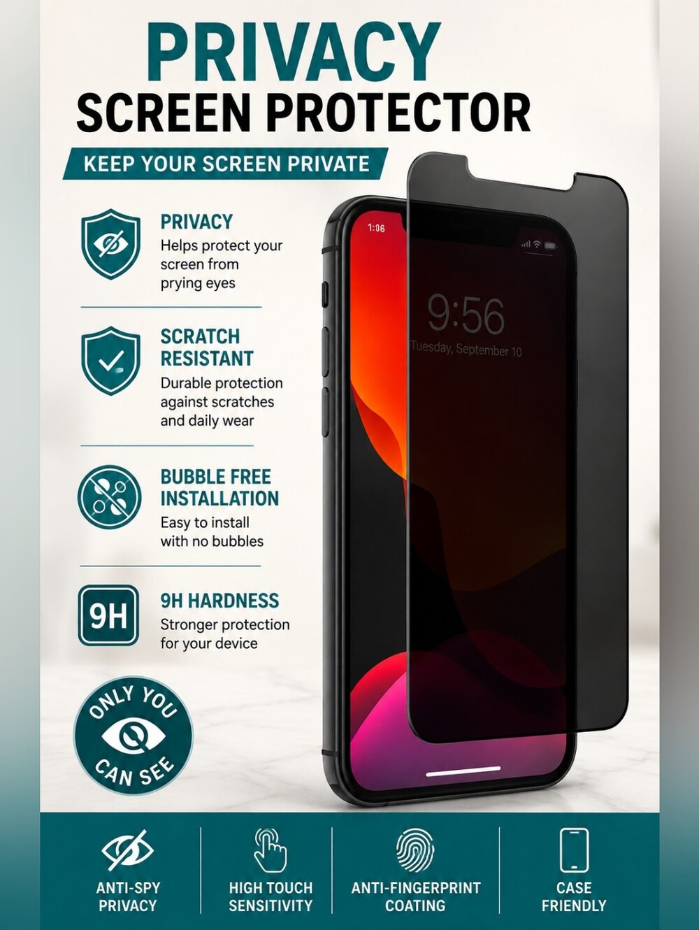 Zagg Invisible Shield Glass + Privacy for Iphone 8 Plus/7Plus/6s Plus/6 Plus 